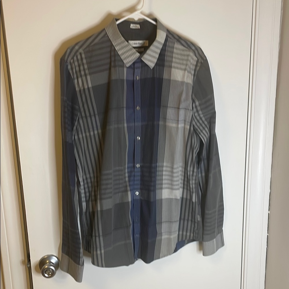 Men's Plaid Shirt - Blue and Gray